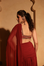 Pre Draped Skirt With Wingstyle Embroidered Blouse