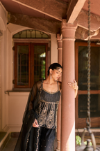 BLACK PEPLUM AND GHARARA SET