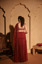 Pre Draped Skirt With Wingstyle Embroidered Blouse