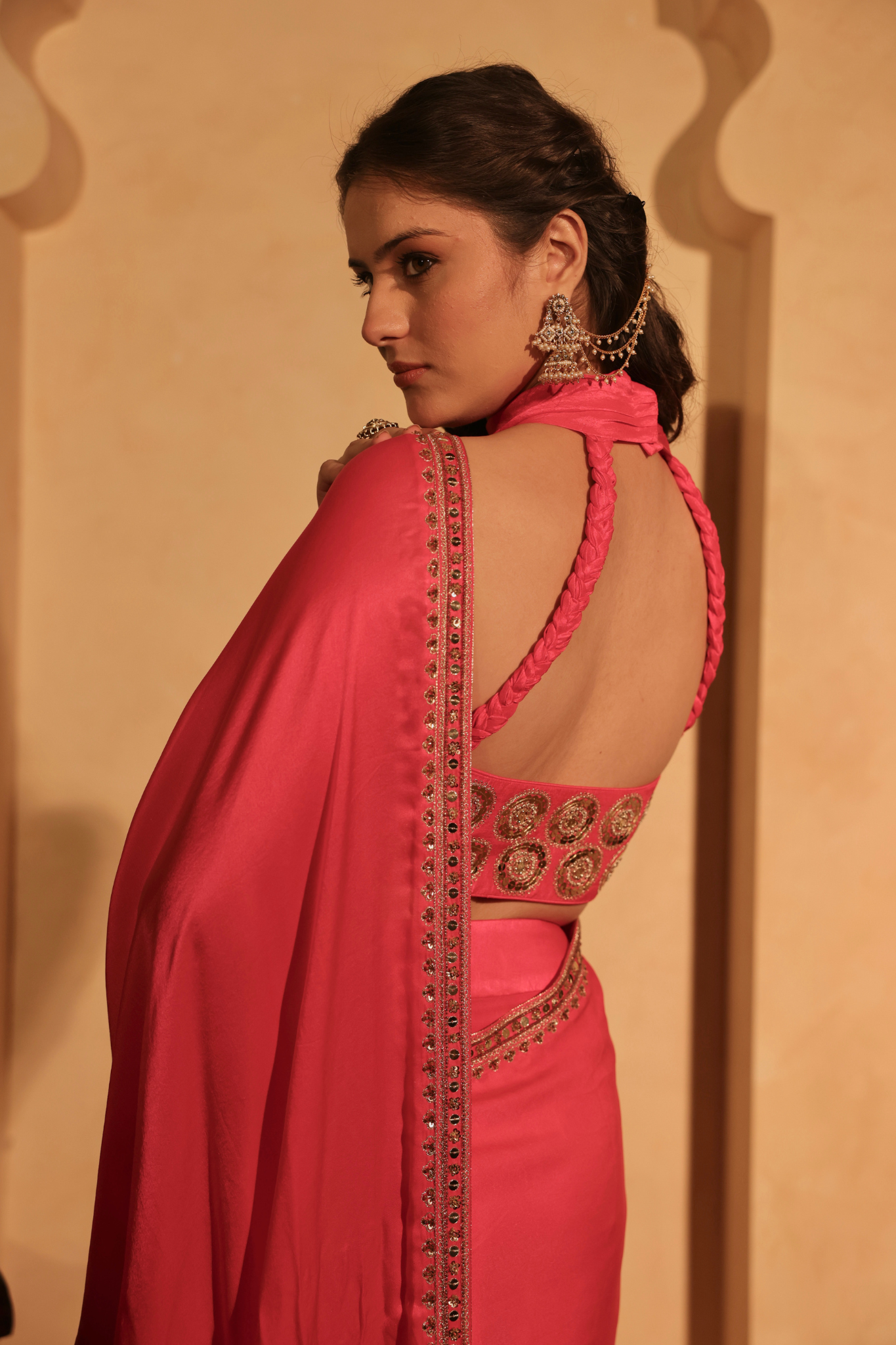 Pre-Draped Hand Embroidered Halter Neck Saree