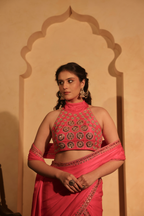 Pre-Draped Hand Embroidered Halter Neck Saree