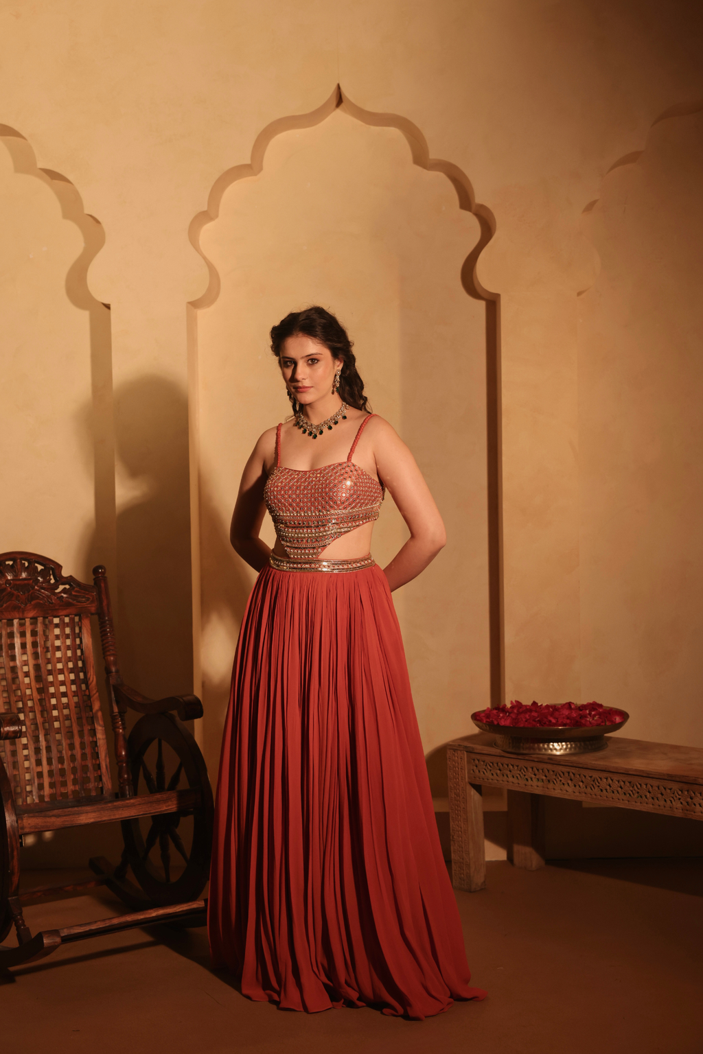 Hand Embroiderd Gown with Attached Blouse