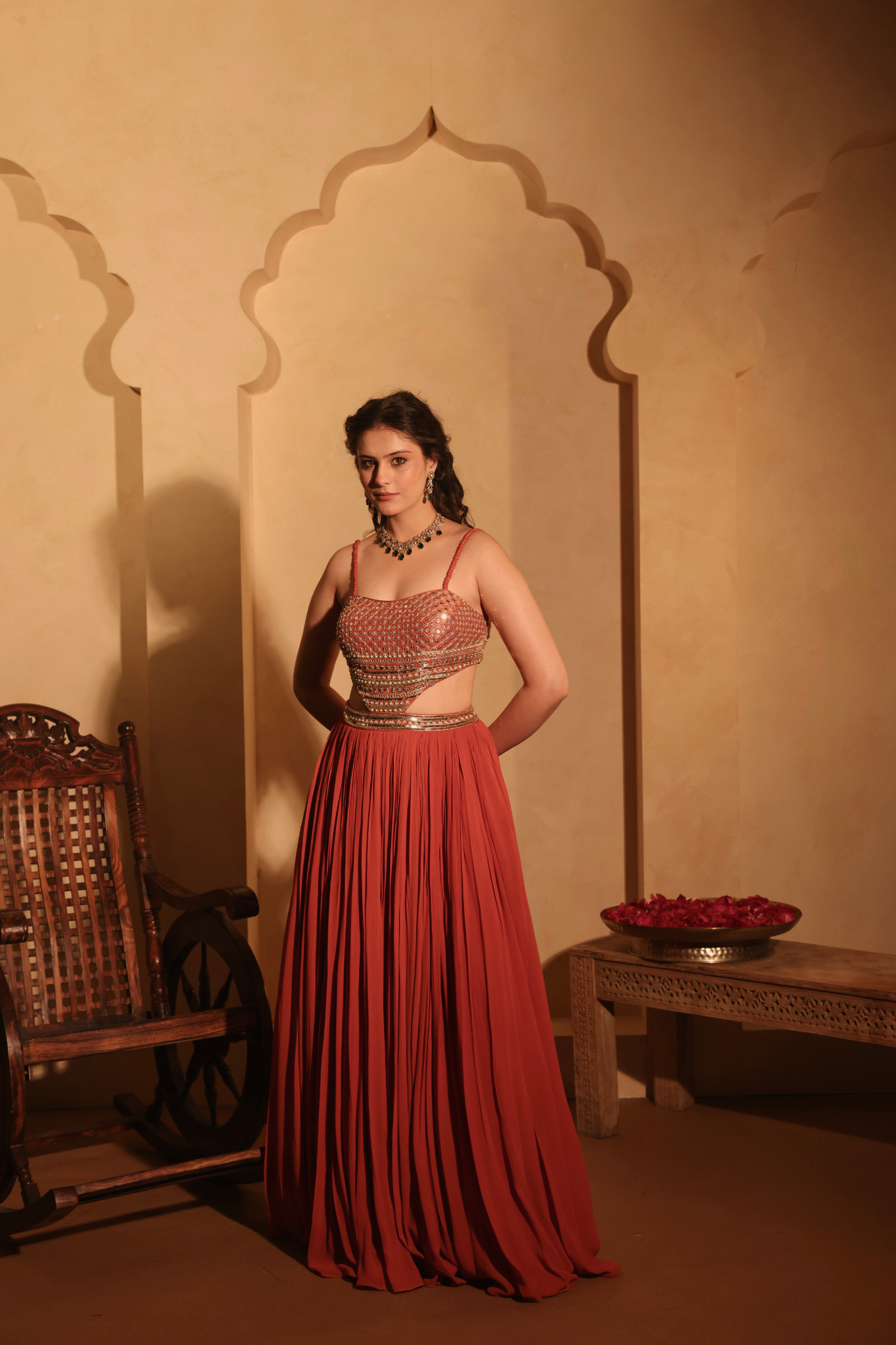 Hand Embroiderd Gown with Attached Blouse