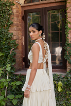 Hand Embroidered Blouse With Tiered Skirt And Embellished Dupatta Set