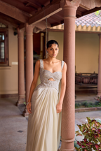Hand Embroidered Blouse With Drape Skirt And Statement Wingstyle Corset