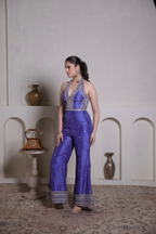 Silk V-Neck Embroidered Jumspsuit With Belt