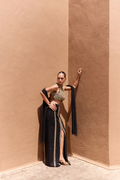Halter Neck Blouse With Front Slit Skirt Set