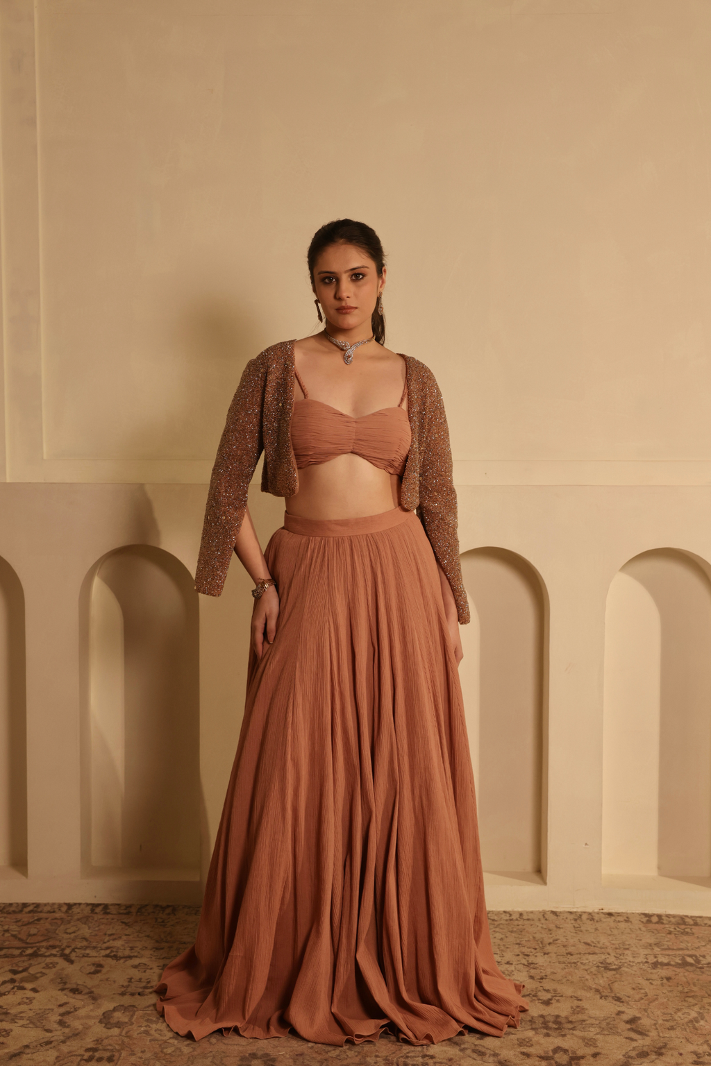 Fully Hand Embroidered Beaded Cape Skirt Set