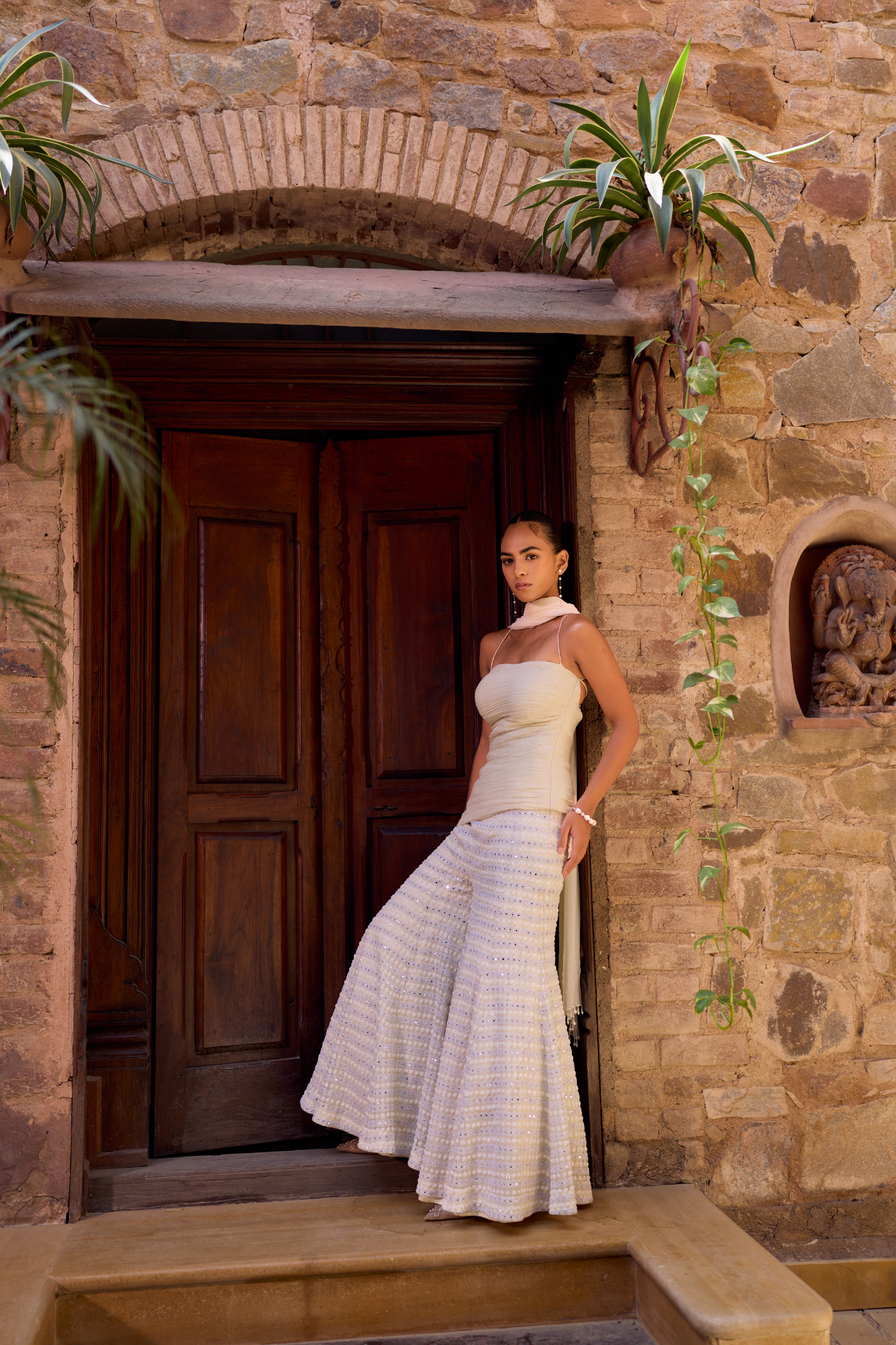 Draped Asymmetrical Kurta And Sharara Set