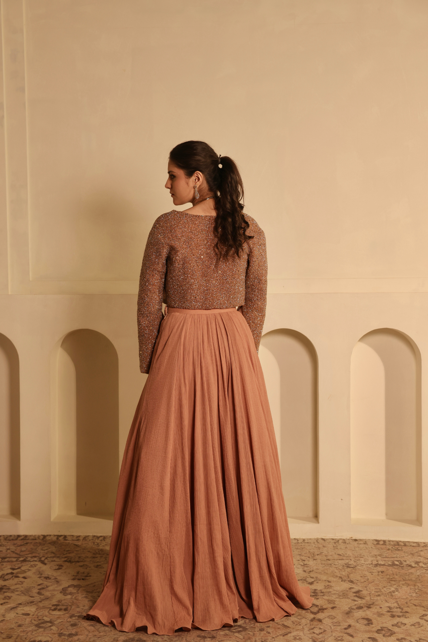 Fully Hand Embroidered Beaded Cape Skirt Set