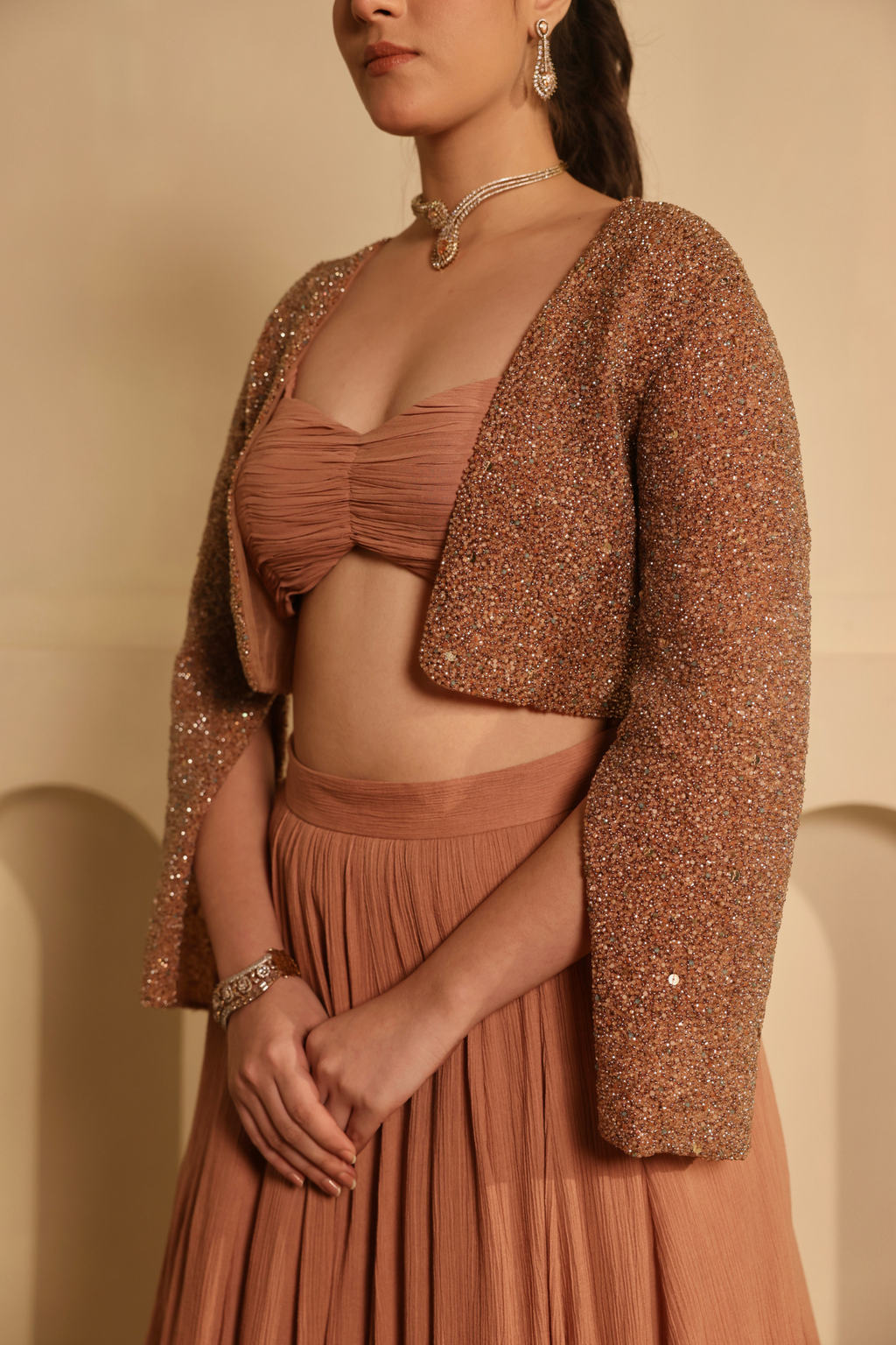 Fully Hand Embroidered Beaded Cape Skirt Set