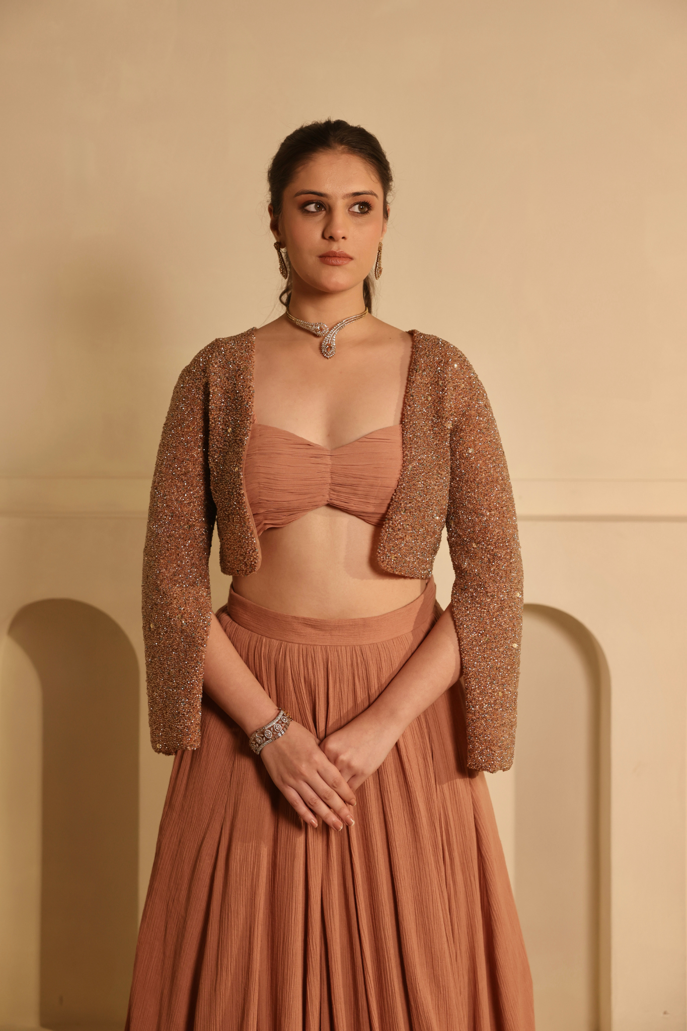 Fully Hand Embroidered Beaded Cape Skirt Set