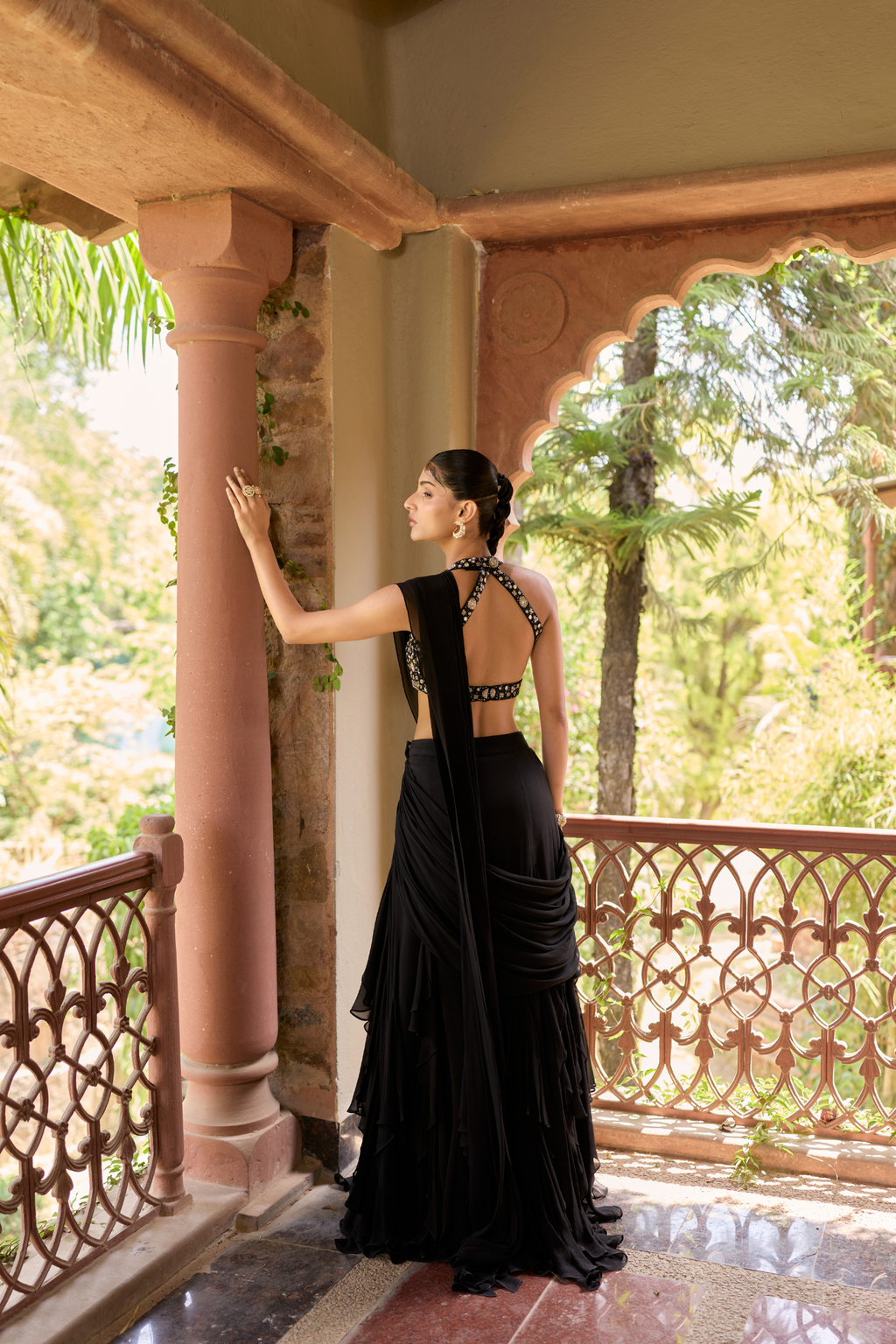 Black Draped Skirt Set