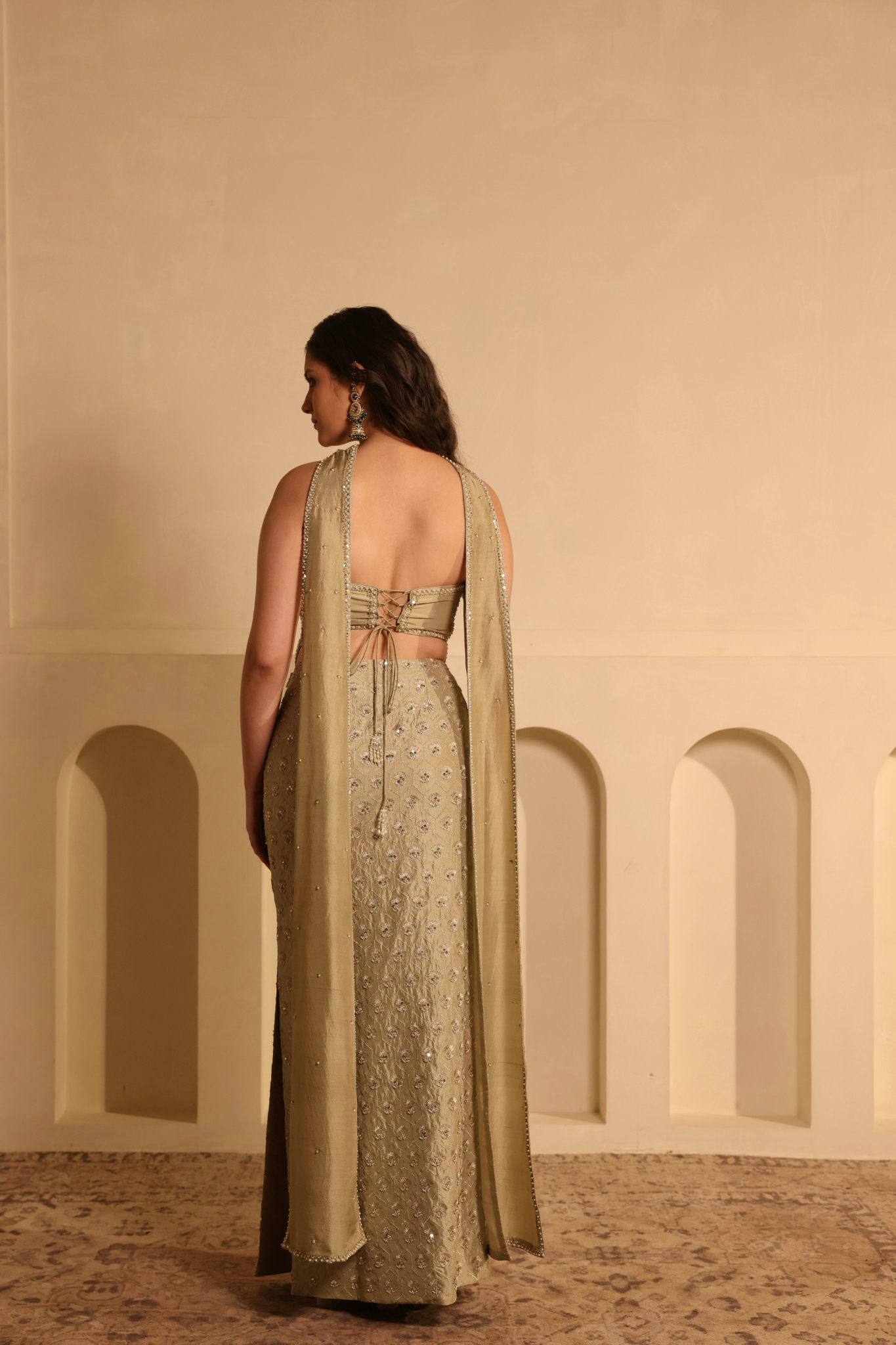 Hand Embroidered Zardozi Silk Skirt Set