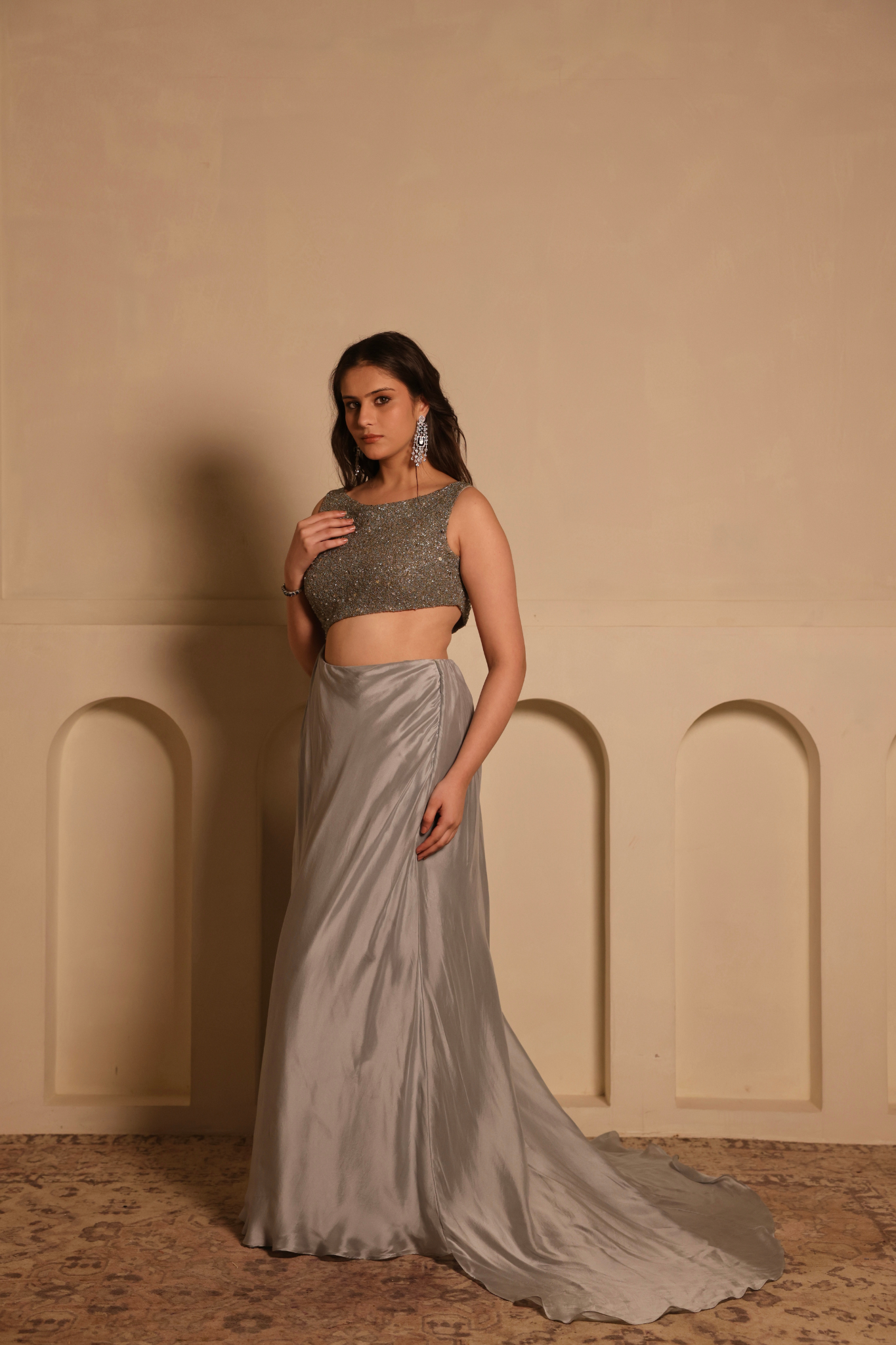 Fully Hand Embroidered Beaded Gown With Trail