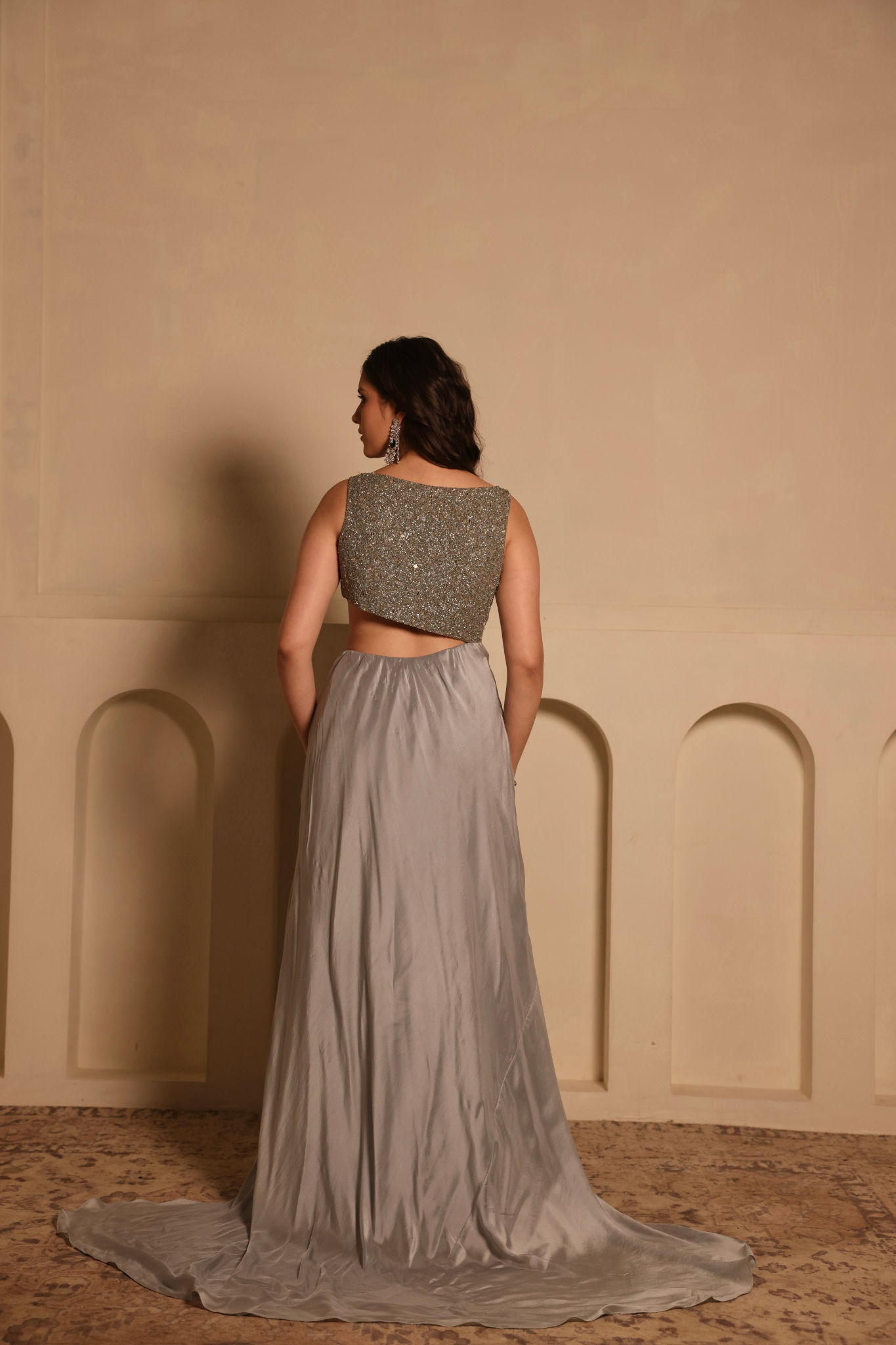 Fully Hand Embroidered Beaded Gown With Trail