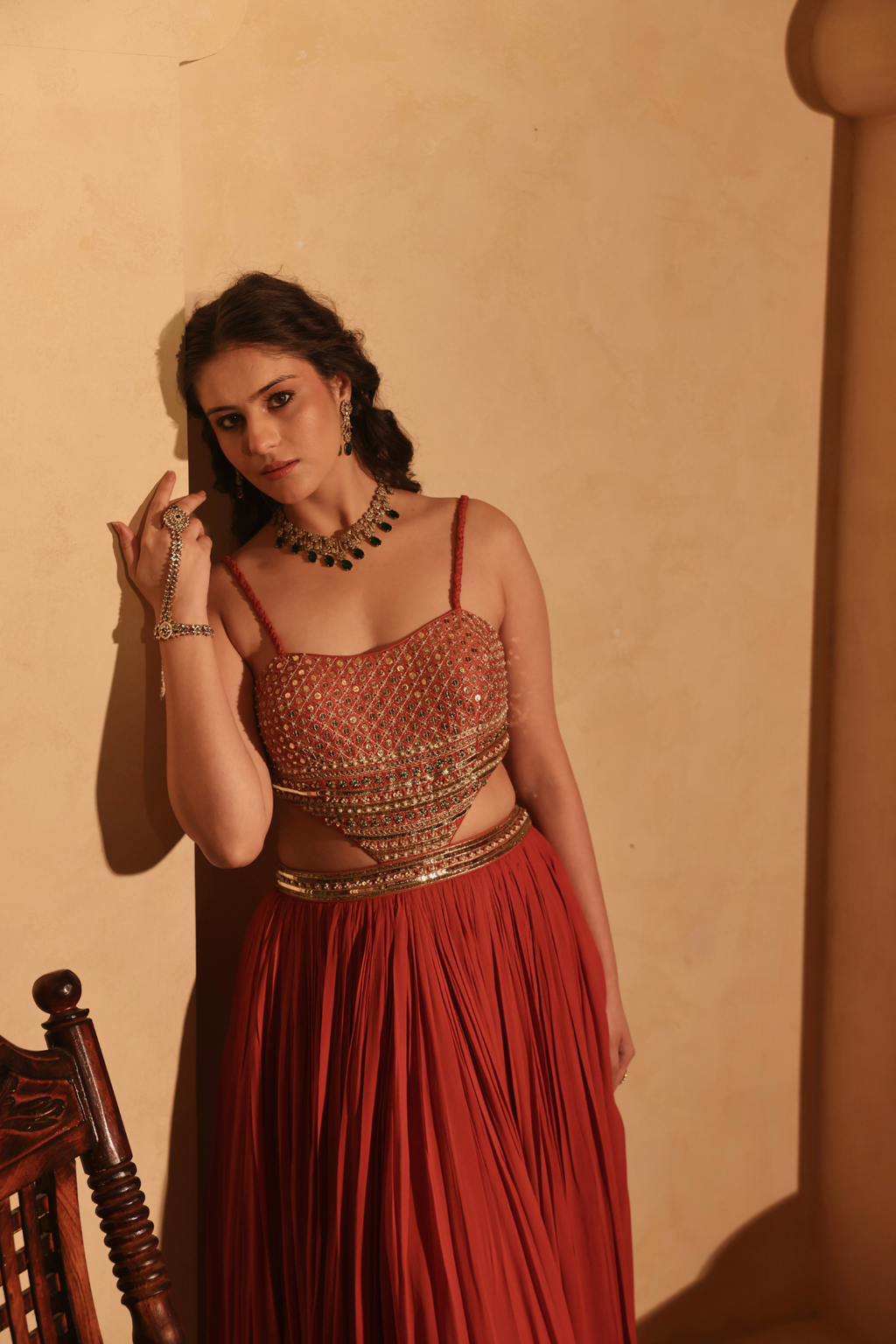Hand Embroiderd Gown with Attached Blouse