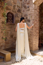 Hand Embroidered Blouse With Drape Skirt And Statement Wingstyle Corset