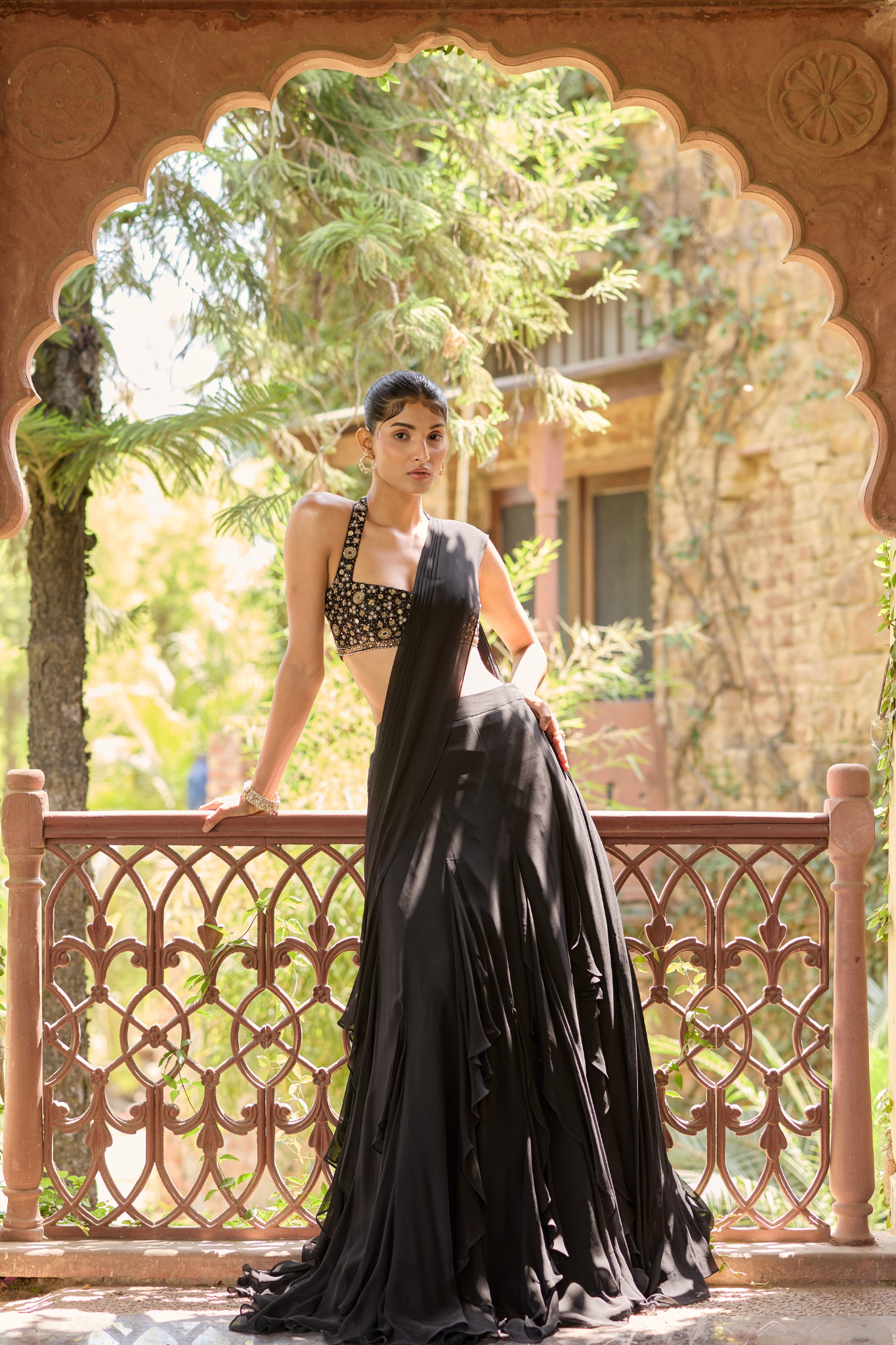 Black Draped Skirt Set