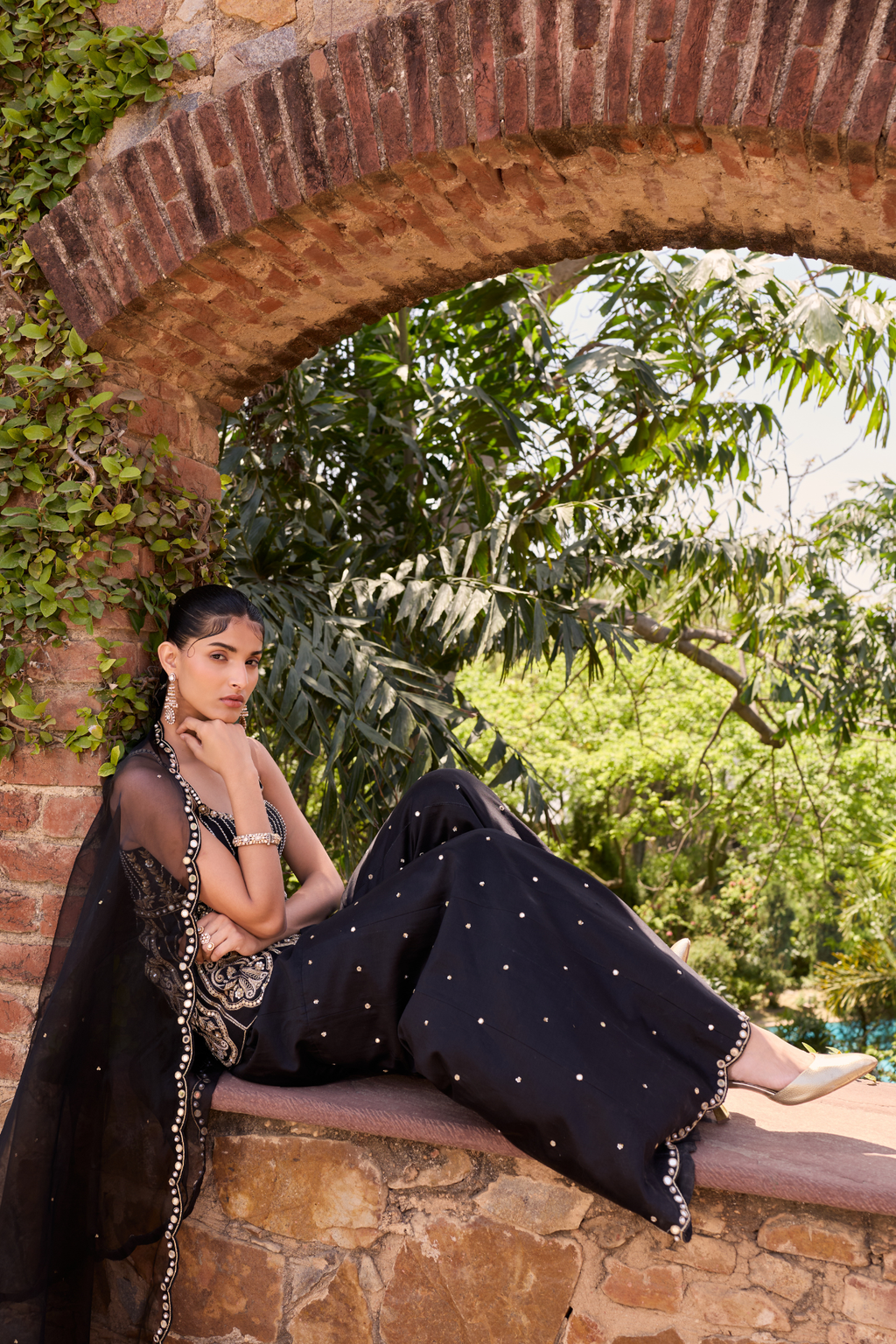 BLACK PEPLUM AND GHARARA SET