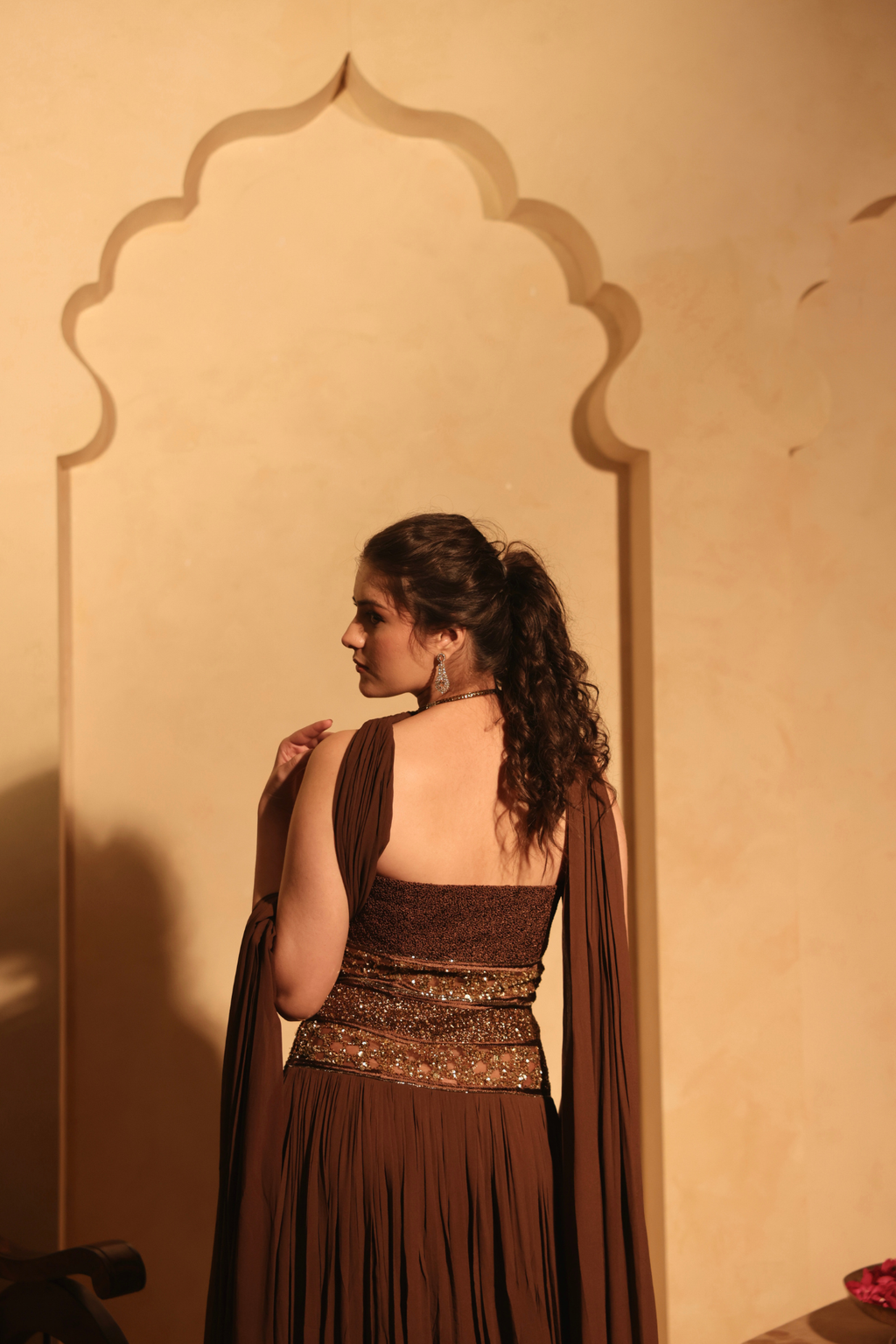 Hand Embroidered Drop Down Waist Gown With Dupatta