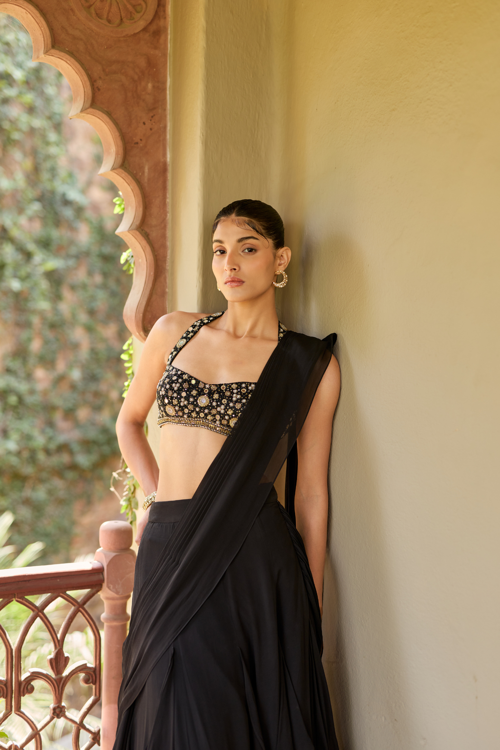 Black Draped Skirt Set