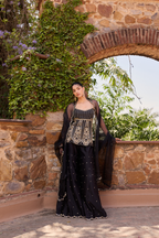 BLACK PEPLUM AND GHARARA SET