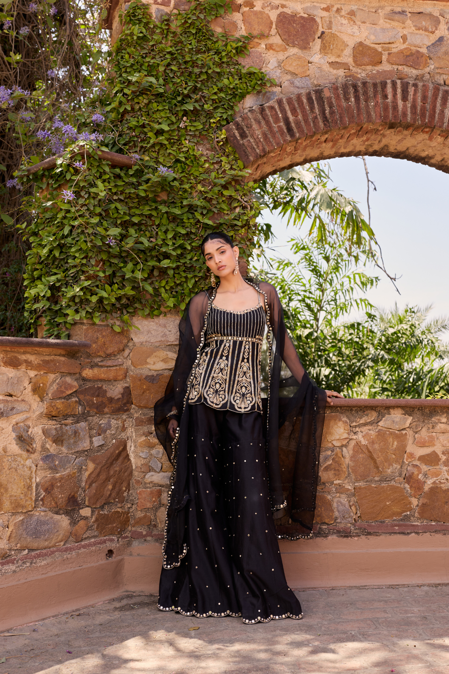 BLACK PEPLUM AND GHARARA SET
