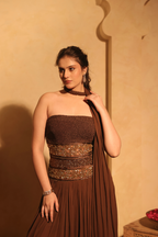 Hand Embroidered Drop Down Waist Gown With Dupatta