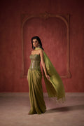 GREEN CORSET WITH DRAPE SKIRT SET