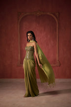 GREEN CORSET WITH DRAPE SKIRT SET