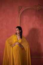 YELLOW DRAPE CAPE & SKIRT SET