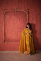 YELLOW DRAPE CAPE & SKIRT SET