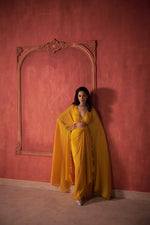 YELLOW DRAPE CAPE & SKIRT SET