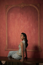 ICE BLUE WAISTCOAT WITH DRAPE SKIRT
