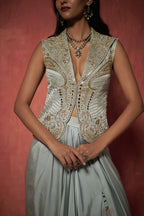 ICE BLUE WAISTCOAT WITH DRAPE SKIRT