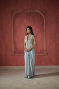 ICE BLUE WAISTCOAT WITH DRAPE SKIRT