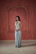 ICE BLUE WAISTCOAT WITH DRAPE SKIRT