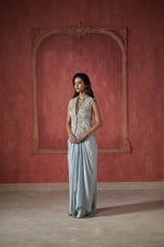 ICE BLUE WAISTCOAT WITH DRAPE SKIRT