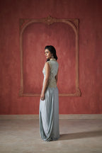 ICE BLUE WAISTCOAT WITH DRAPE SKIRT