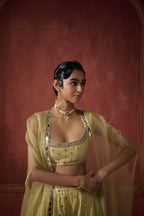 GREEN ORGANZA CAPE WITH SHARARA SET