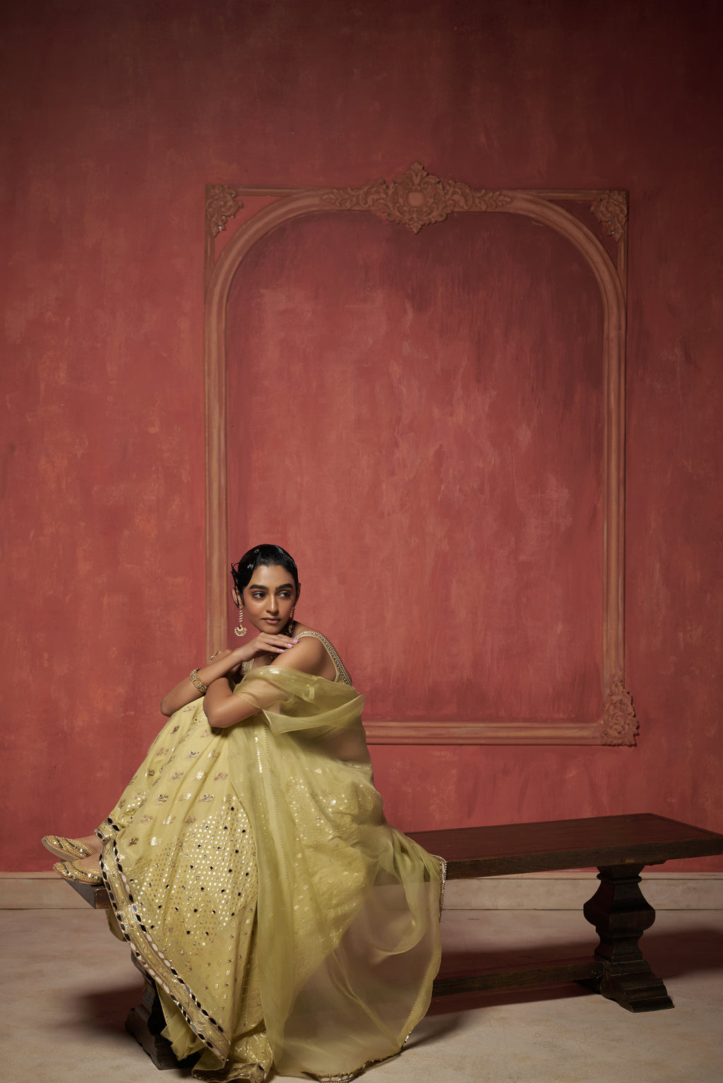 GREEN ORGANZA CAPE WITH SHARARA SET