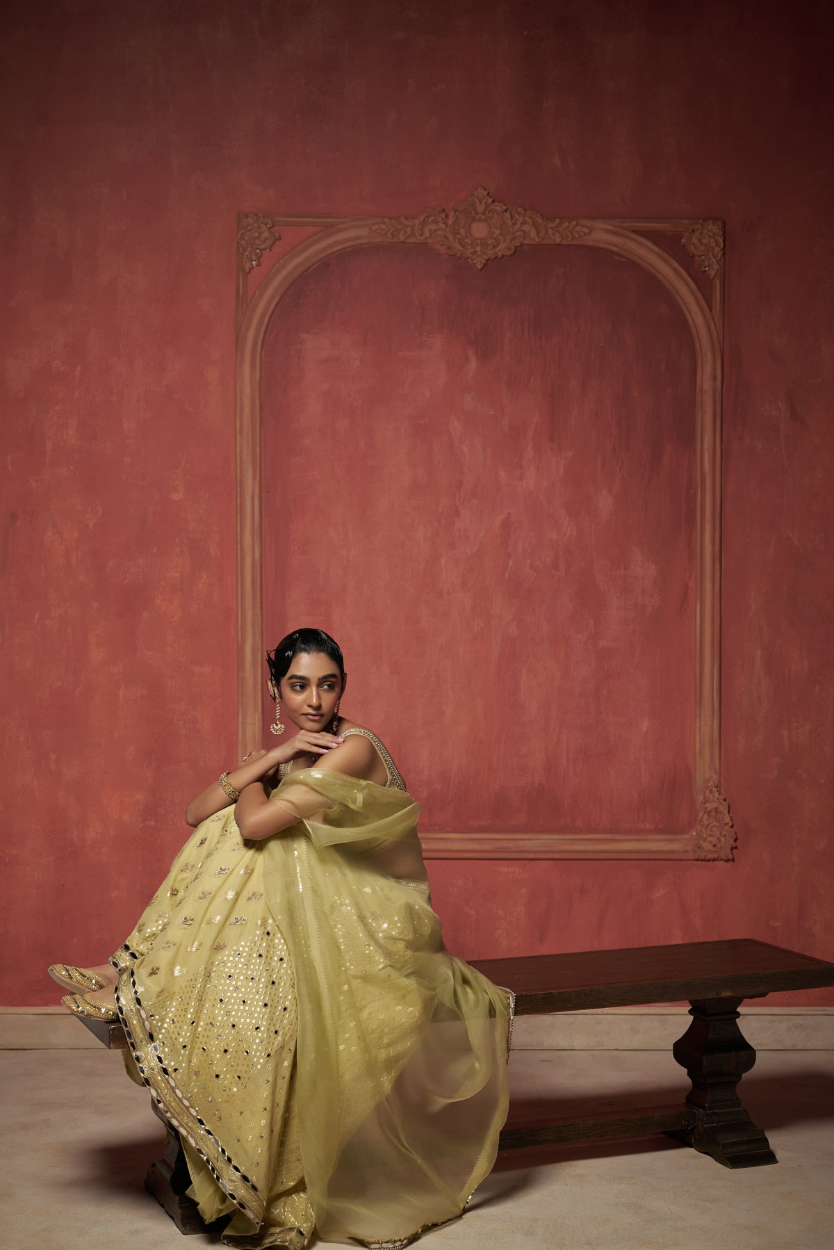 GREEN ORGANZA CAPE WITH SHARARA SET