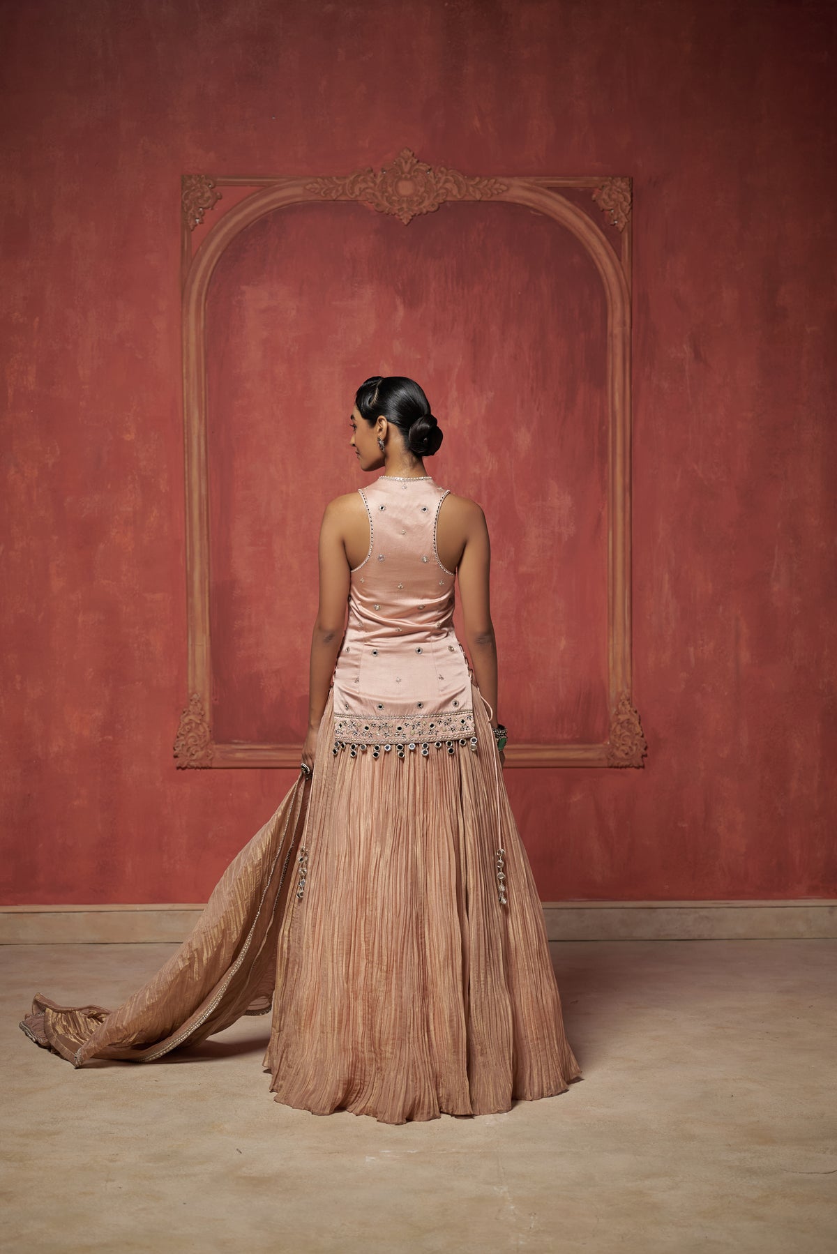 BLUSH PINK CRUSHED LEHENGA SET