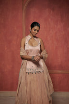 BLUSH PINK CRUSHED LEHENGA SET