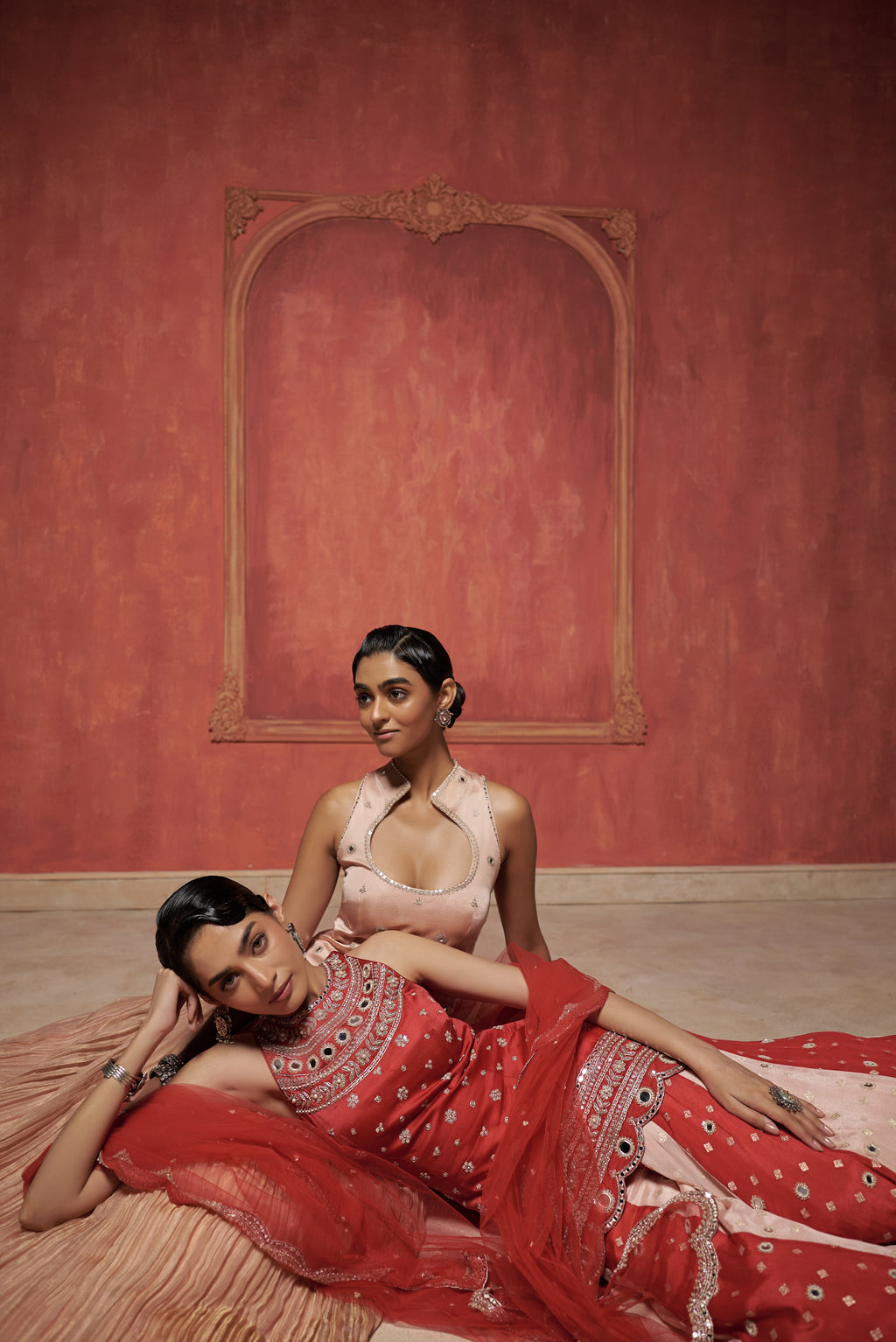 RED KURTA WITH DUAL KALI SHARARA SET