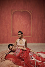 RED KURTA WITH DUAL KALI SHARARA SET