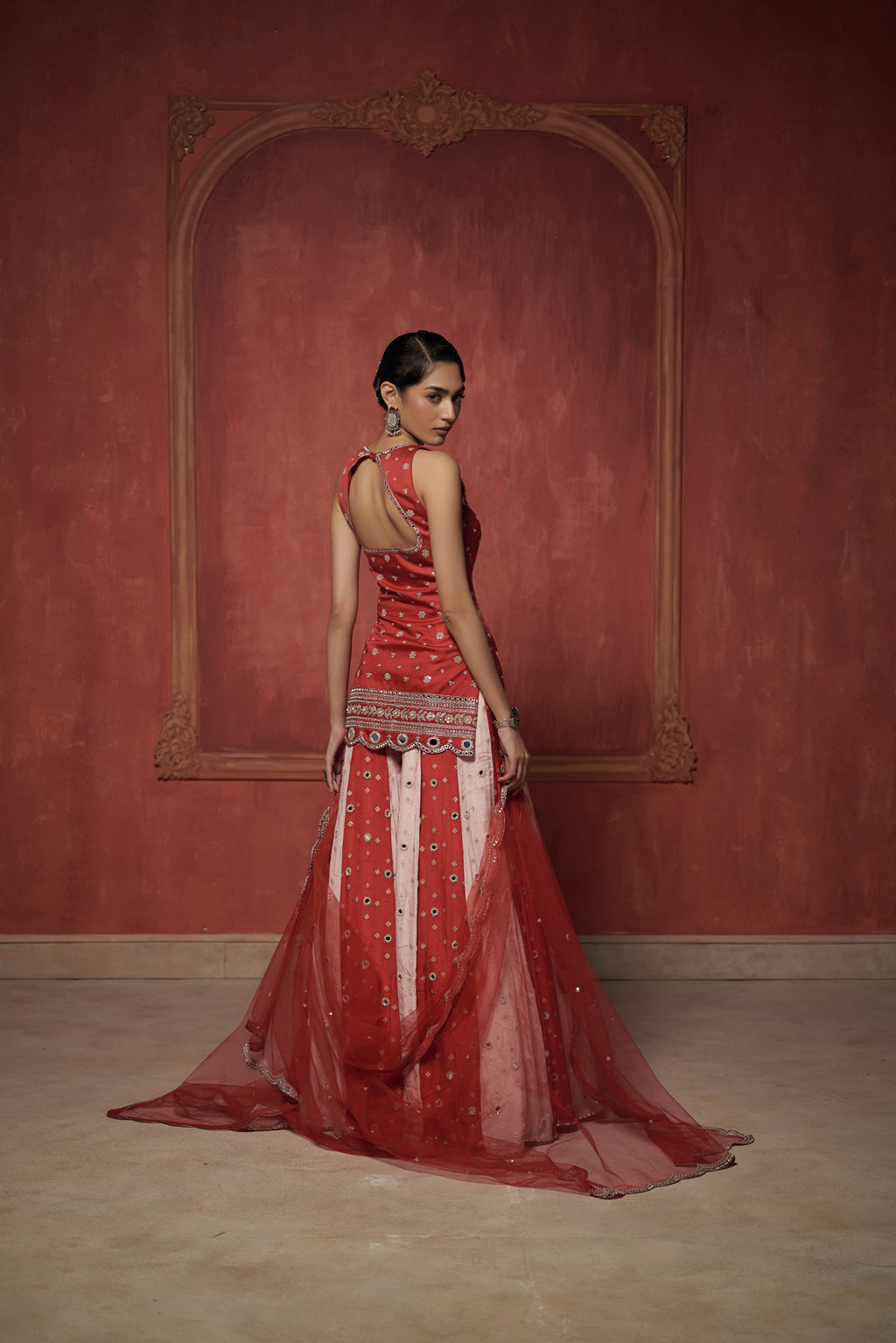 RED KURTA WITH DUAL KALI SHARARA SET