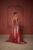 RED KURTA WITH DUAL KALI SHARARA SET